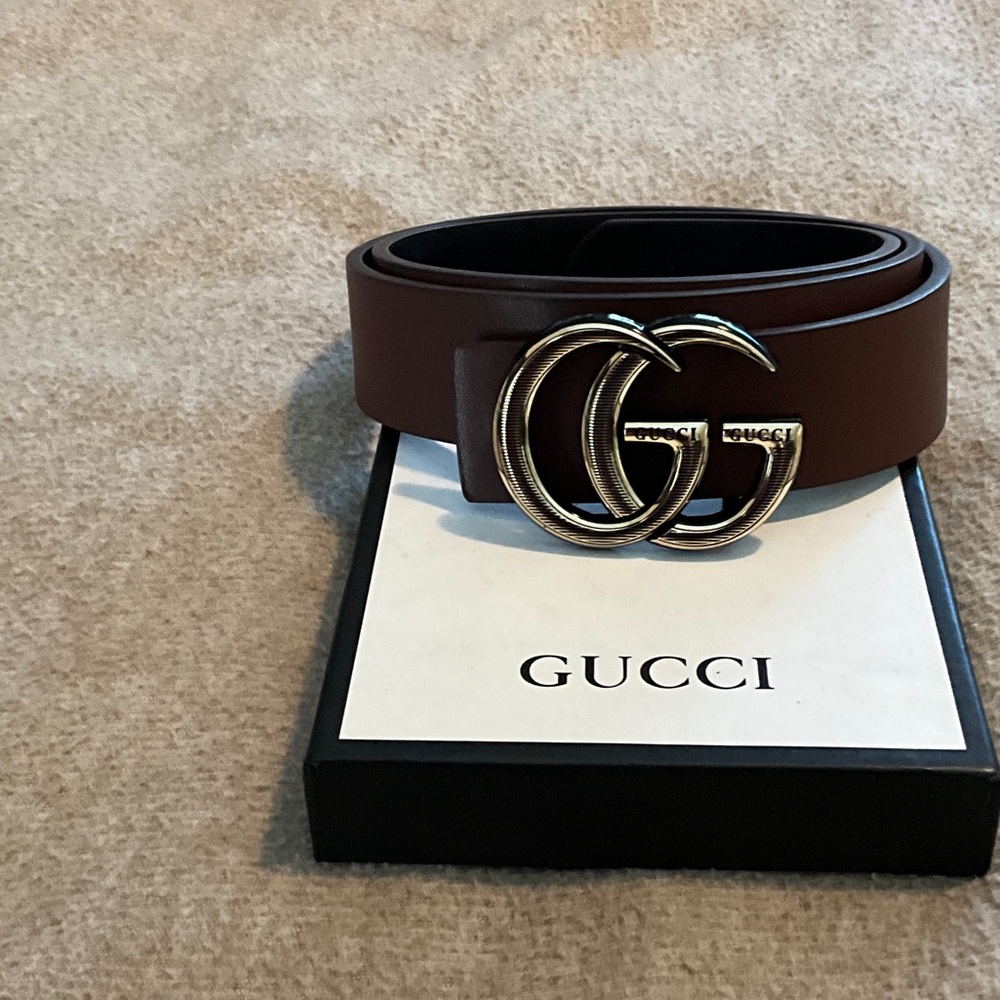 Gucci Dark Brown Belt with Silver GG Buckle